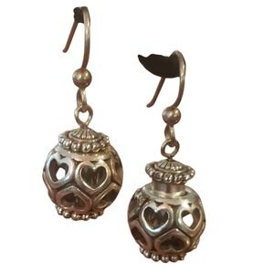 Heart Cutout Orb Dangle Earrings‎ Silver Tone Statement Jewelry